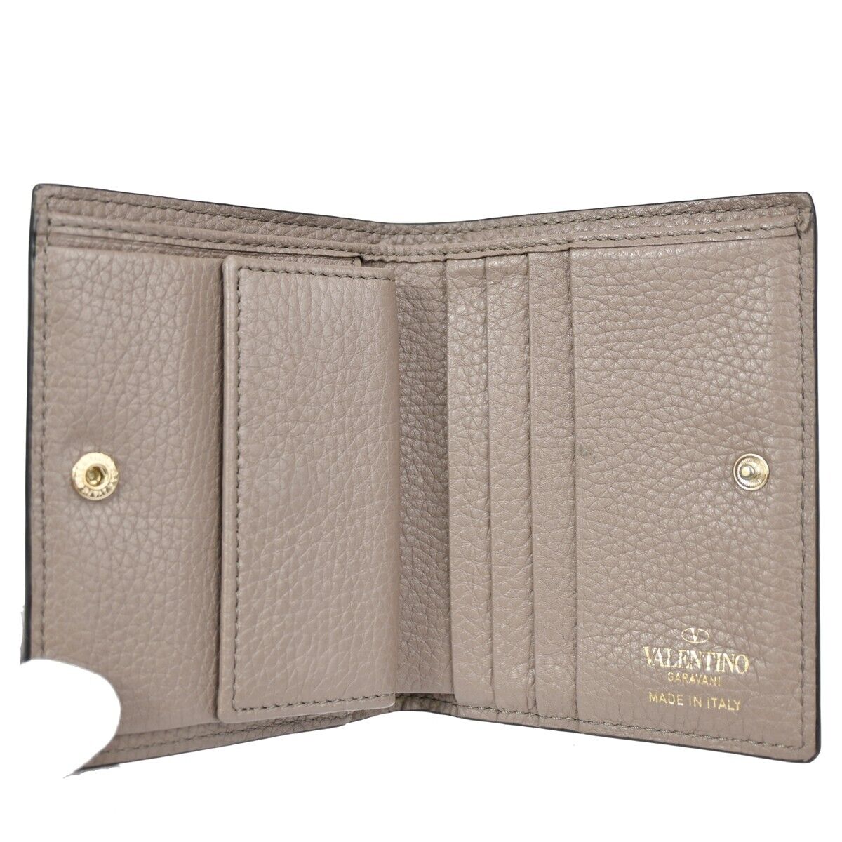 VALENTINO GARAVANI Bifold  Wallet Purse Rockstud Leather Beige Italy 69FA051
