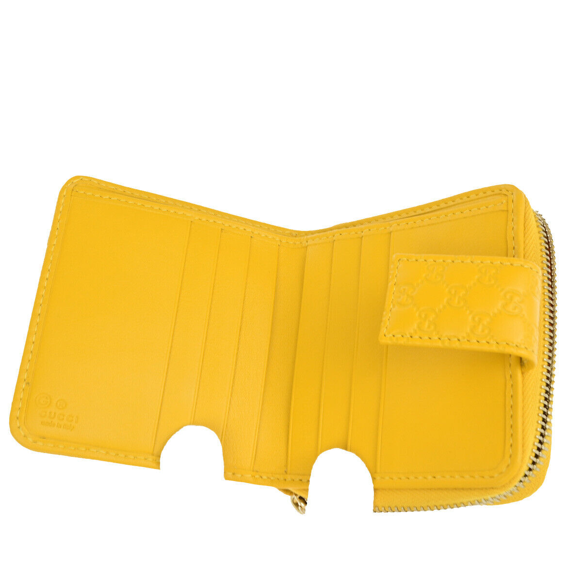 GUCCI Logo Micro GG Pattern Bifold Wallet Purse Leather Yellow GHW Italy 86YF035