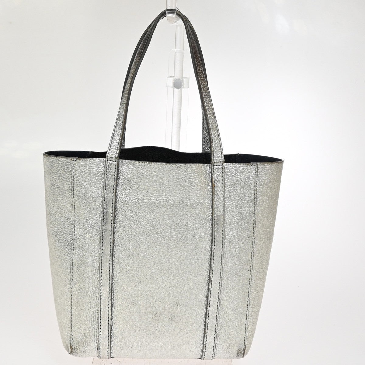 BALENCIAGA Logo Everyday Tote Hand Bag Leather Silver SHW 09CA906