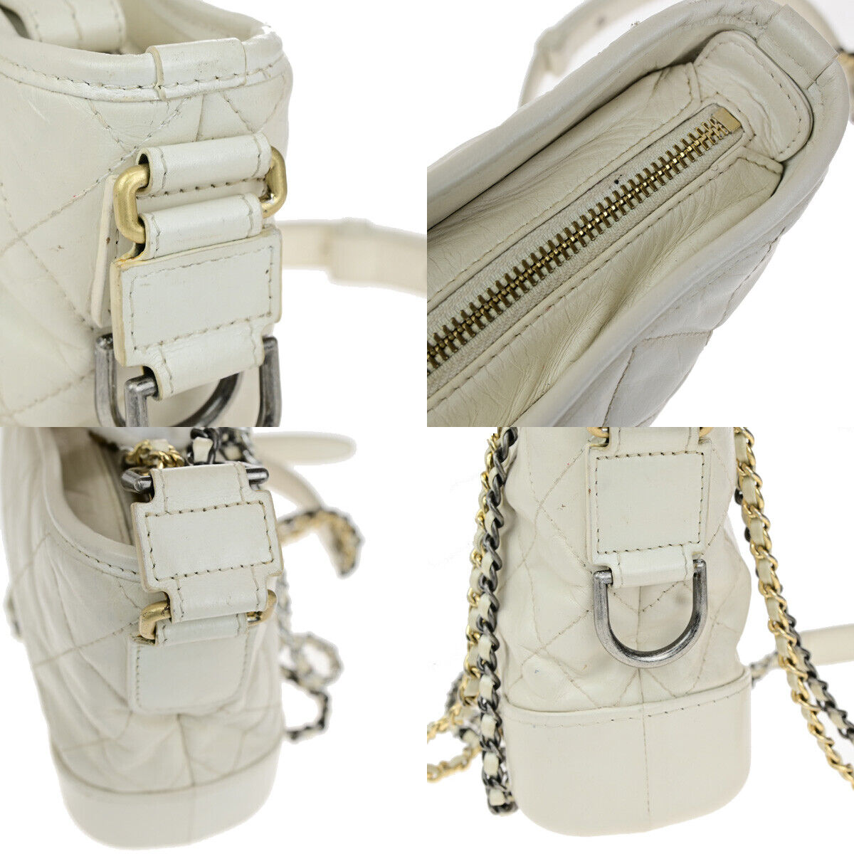 CHANEL CC Logo Gabrielle Chain Shoulder Bag Leather White Italy 685RK695