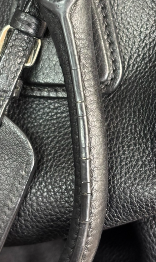 PRADA Logo Side zipper Hand Tote Bag Pebbled leather Black SHW 87TA115