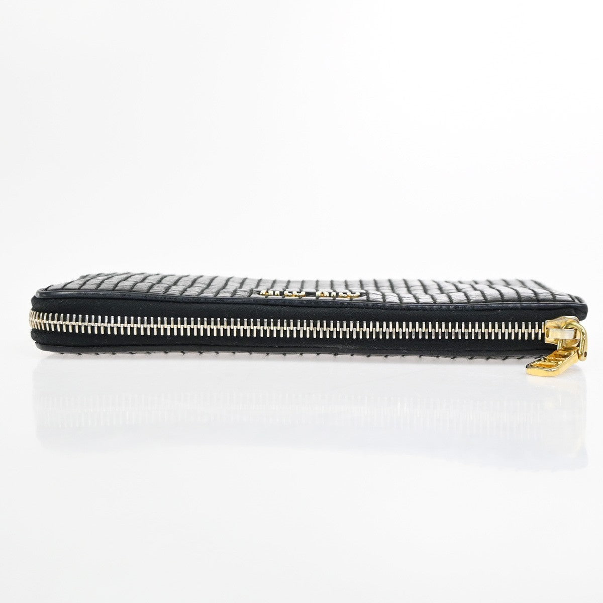 MIU MIU LOGO Matelasse Long Zipper Around Wallet Leather Black GHW 63KD079