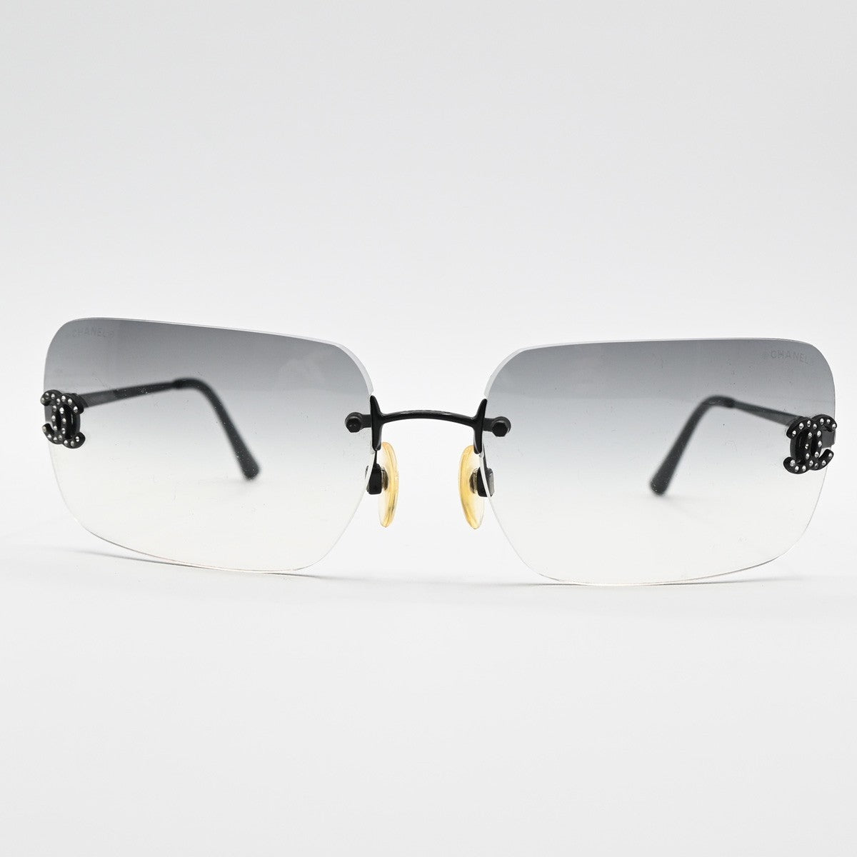 CHANEL CC Logo Rhine Stone Sunglasses Eye Were 4017-D Plastic Metal BK 67RL857