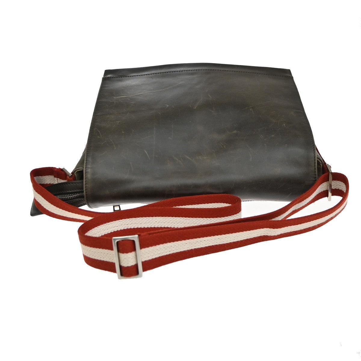 BALLY Logo Flap Shoulder Bag Canvas Leather Brown Red GHW Italy 07TA650