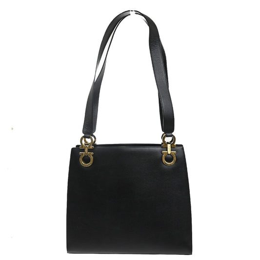 SALVATORE FERRAGAMO Gancini Shoulder Hand Bag Leather Black GHW 35CA312