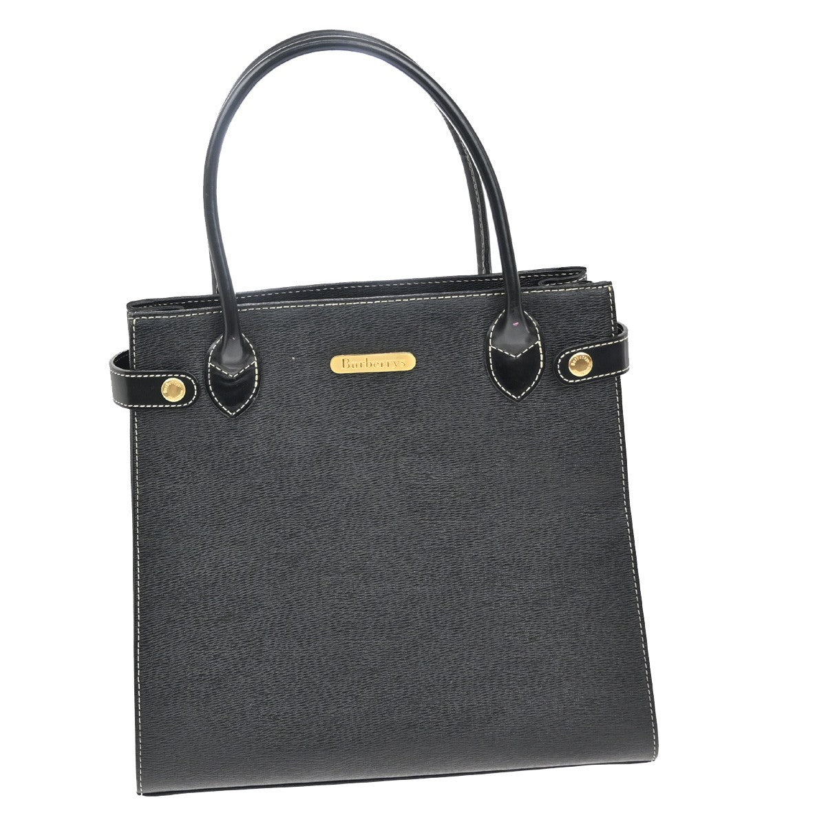 BURBERRYS Logo Hand Tote Bag Leather Canvas Black GHW 02FC151
