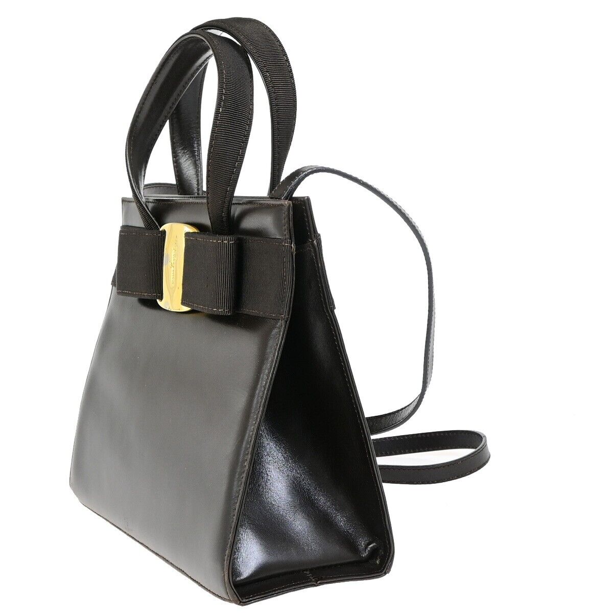 SALVATORE FERRAGAMO Logo Vara 2Way Shoulder Hand Bag Leather Brown Italy 65EB118