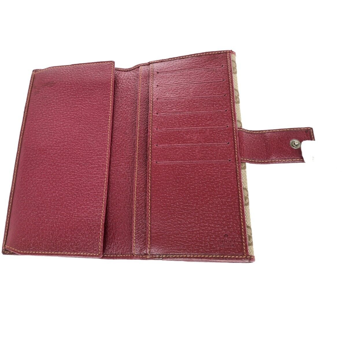 GUCCI Logo GG Pattern Long Bifold Wallet Canvas Leather Brown Bordeaux 88EB467