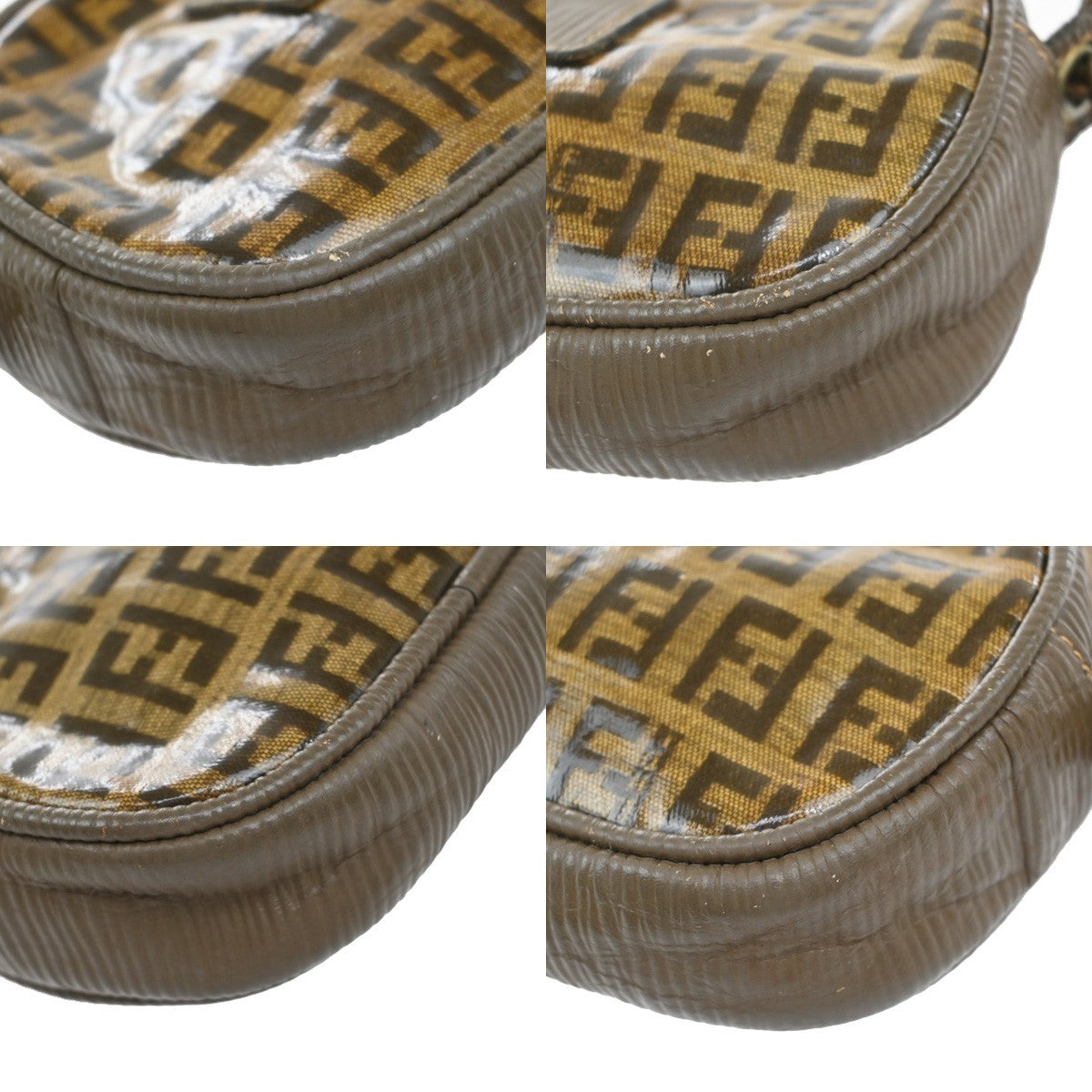 FENDI Logo Zucca Pattern Mini Shoulder Bag Coating Canvas Leather Brown 04EF988