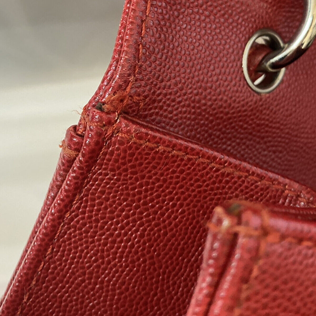 CHANEL CC Matelasse Hand Bag Grained Calfskin Leather Red SHW Vintage 626RK692