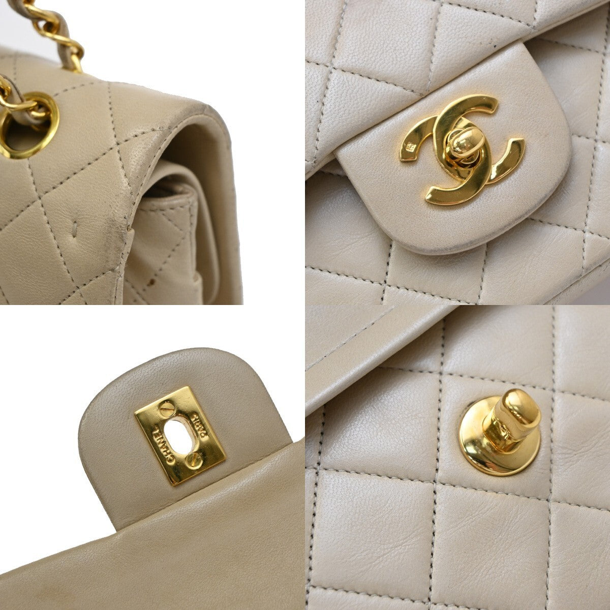 CHANEL Matelasse 25 Double Flap Chain Shoulder Bag Leather BE Vintage 373RF341