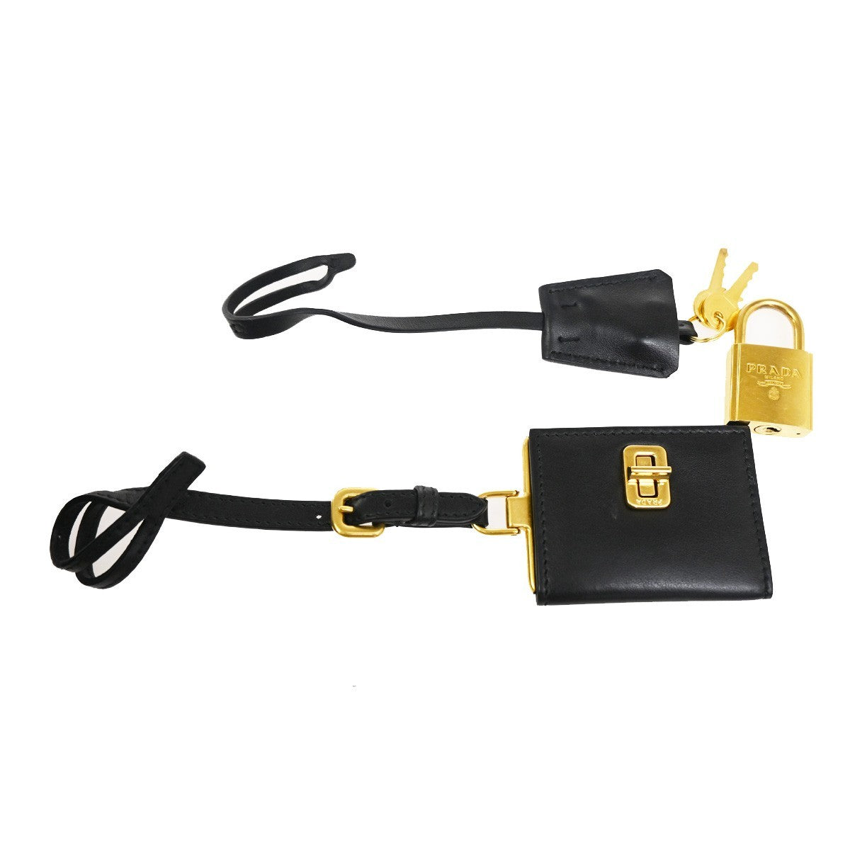 PRADA Logo Hand Bag with Bag Charm Saffiano Leather Black GHW Italy 95RL899