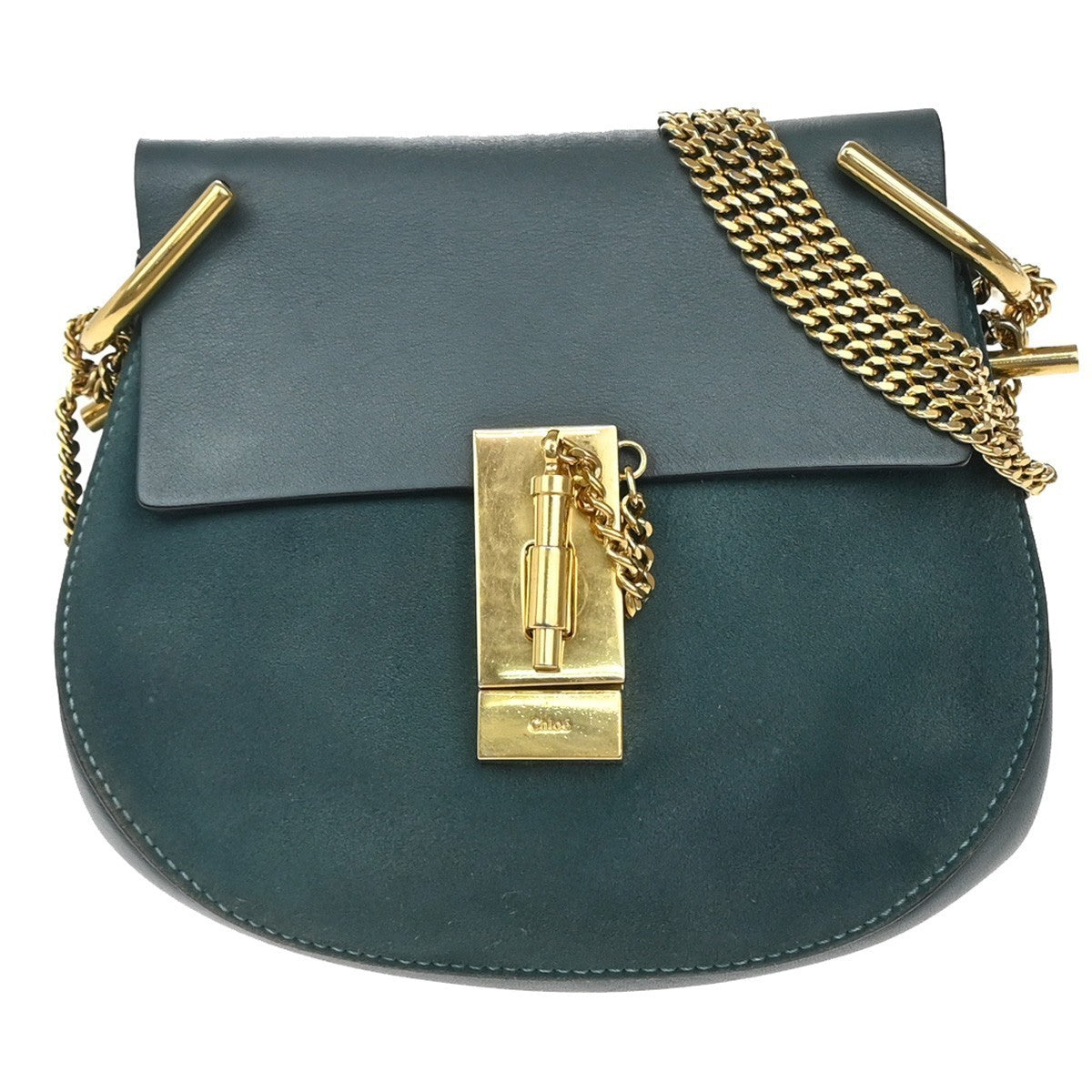 CHLOE Logo Drew Chain Mini Shoulder Bag Suede  Leather Blue GHW 35EG189
