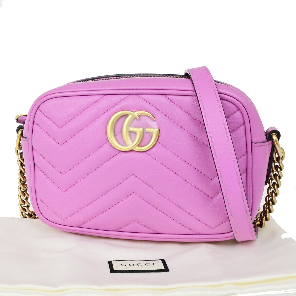 GUCCI GG Marmont Mini Quilting Chain Shoulder Bag Leather Pink GHW 21YG468