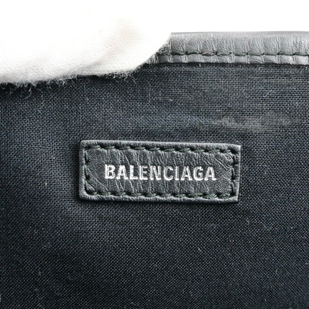 BALENCIAGA Logo Navy Cabas Shoulder Tote Bag Canvas Leather Black 34ED425