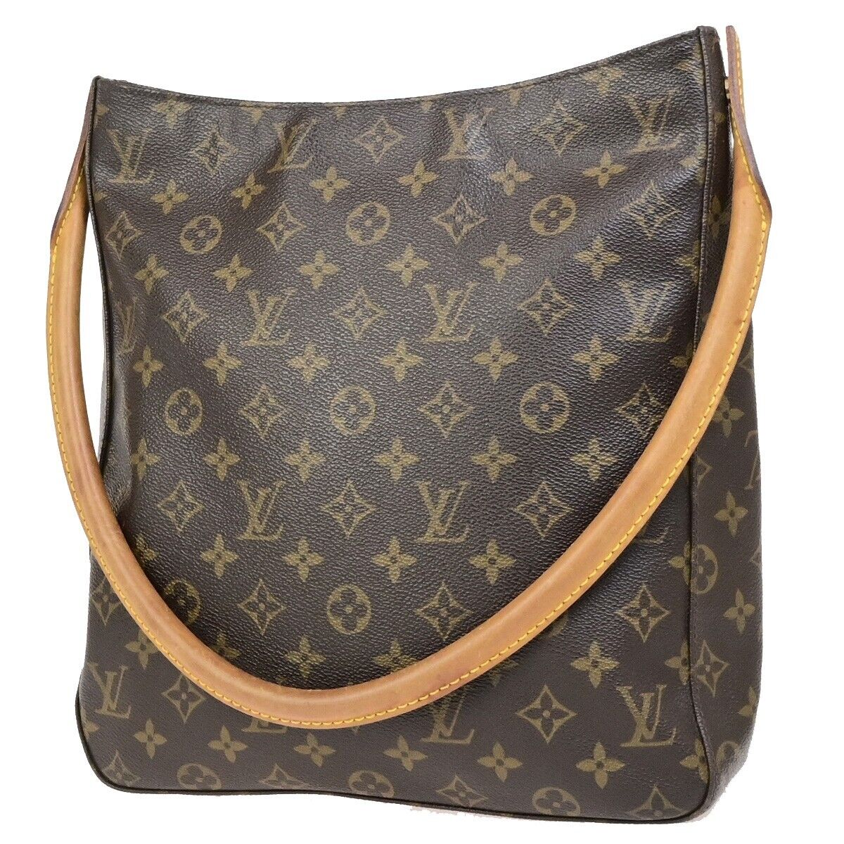 LOUIS VUITTON Logo Looping GM Shoulder Bag Monogram Leather Brown M51145 80ED311