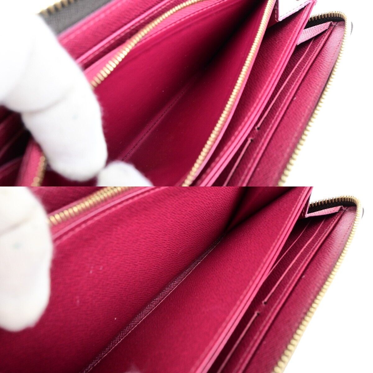 LOUIS VUITTON Zippy Long Wallet Monogram Leather Brown Fuchsia M41895 10EB840