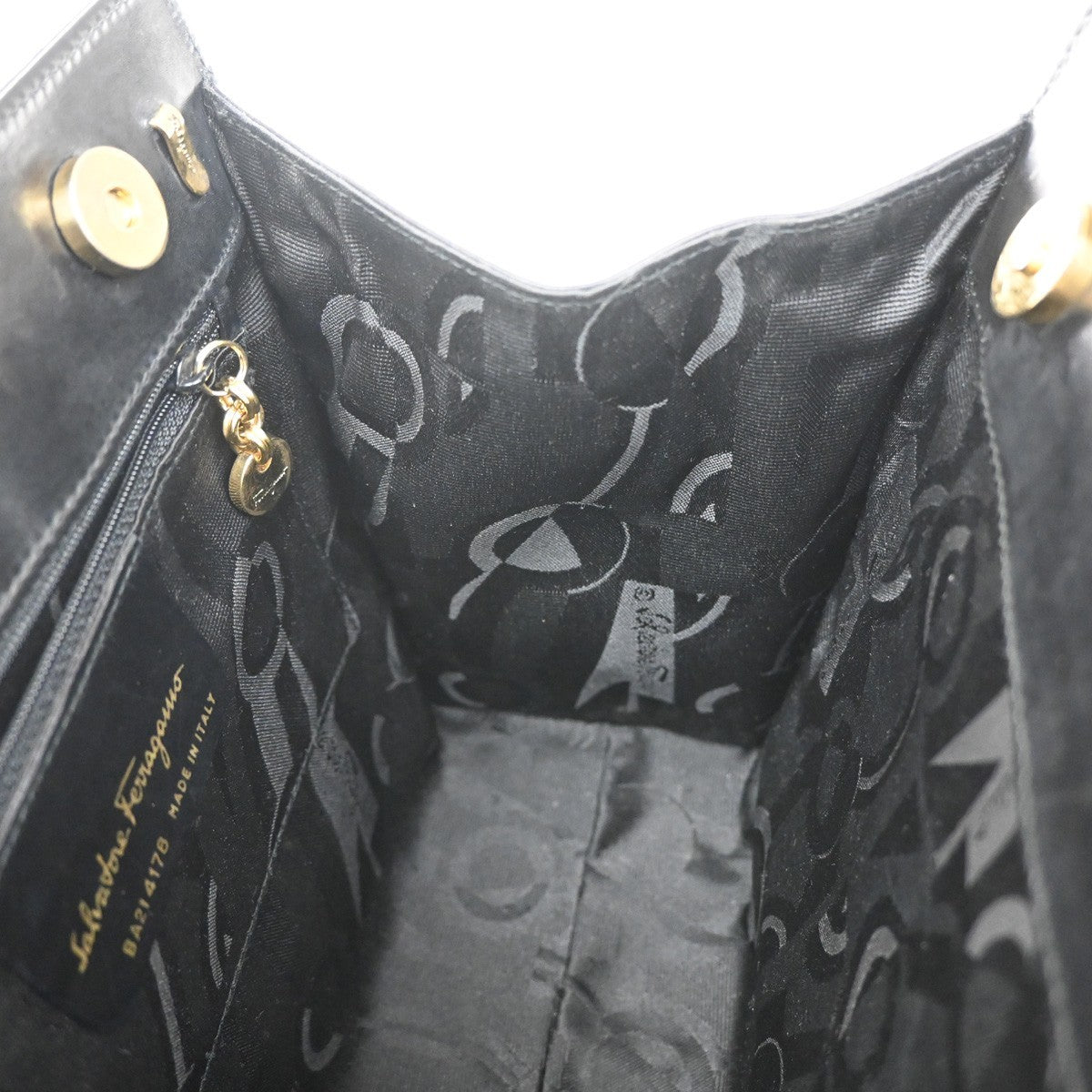 SALVATORE FERRAGAMO Logo Vara Hand Bag Leather Canvas Black GHW Italy 62KB114