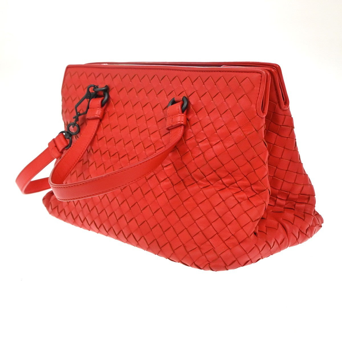 BOTTEGA VENETA Logo Intrecciato 2way Shoulder Hand Bag Leather Red Italy 93EG301