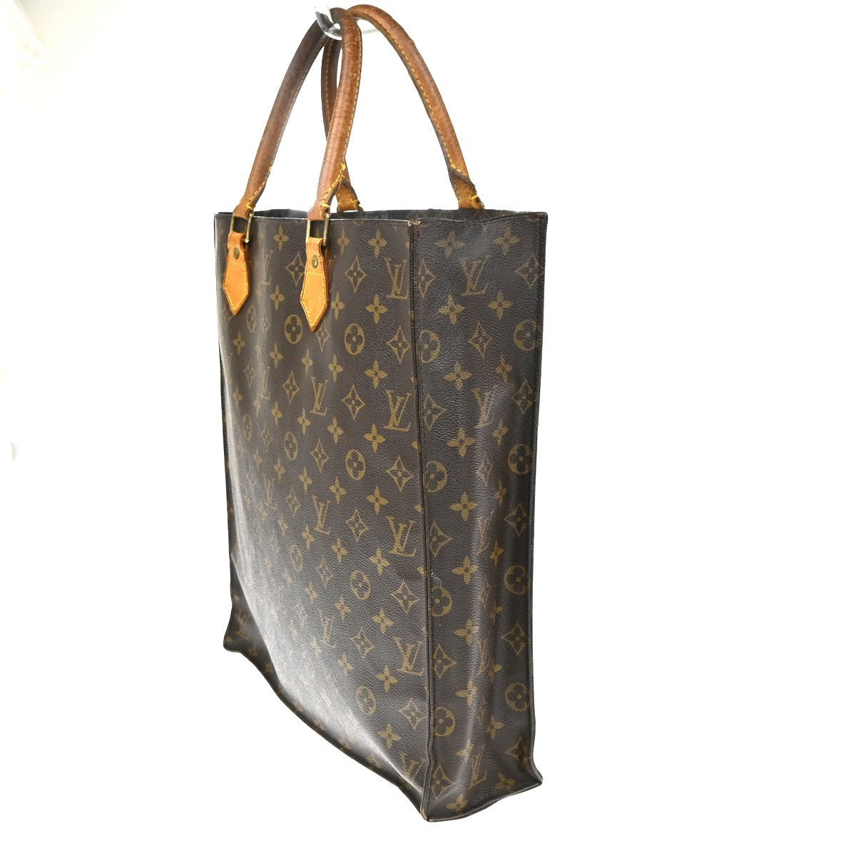 LOUIS VUITTON Logo Sac Plat Hand Tote Bag Monogram Leather Brown M51140 66CA931