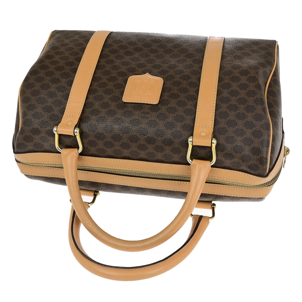 CELINE Logo Macadam Pattern Travel Hand Bag PVC Leather Brown GHW Italy 81YG592