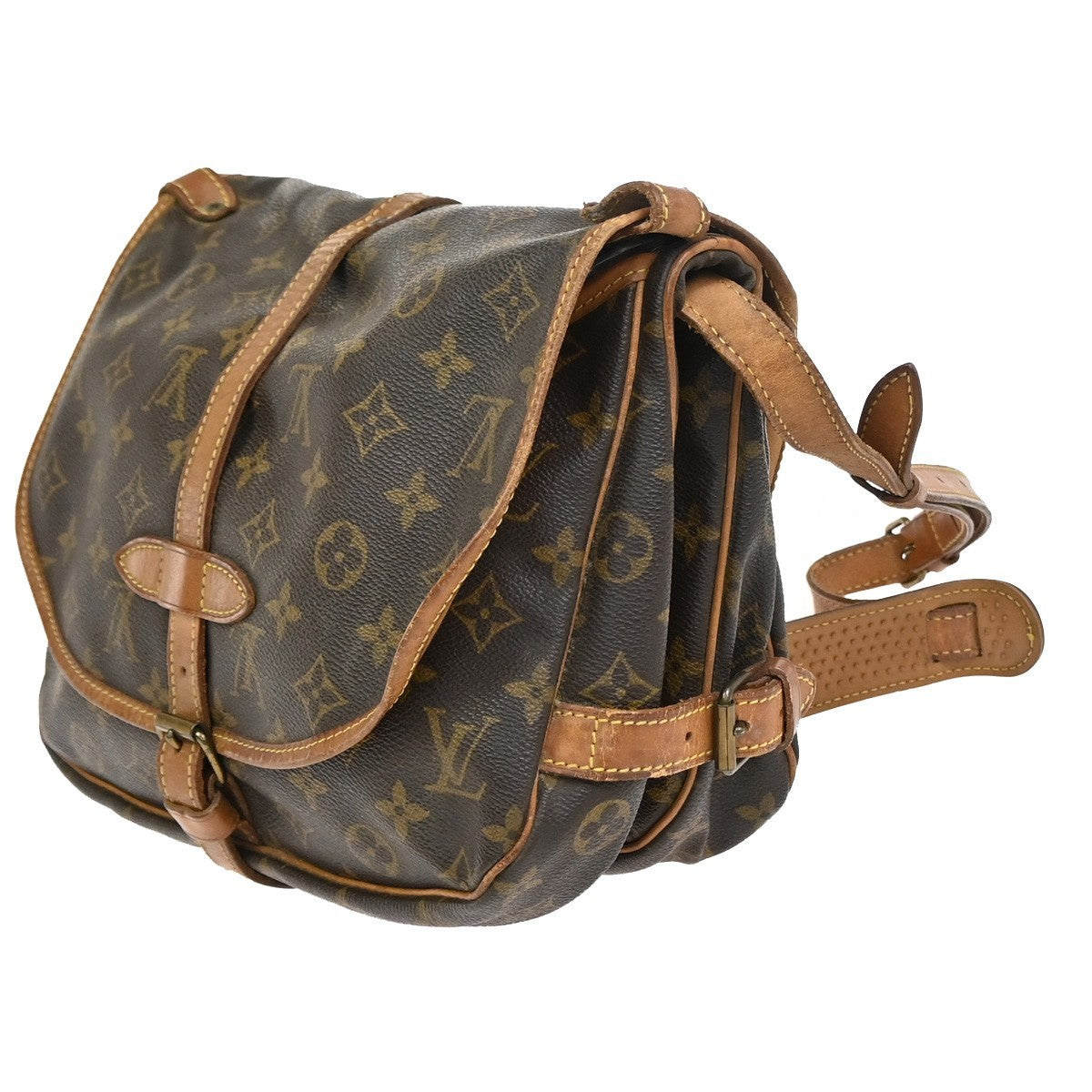 LOUIS VUITTON Logo Saumur 30 Shoulder Bag Monogram Leather Brown M42256 69YJ054