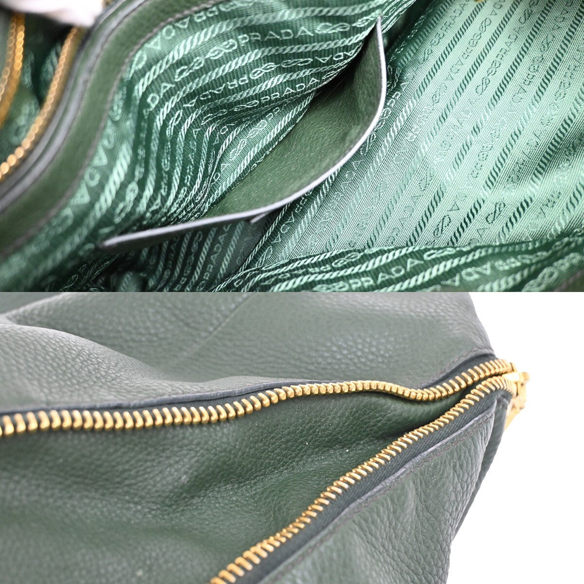 PRADA Logo Shoulder Hand Tote Bag Vitello Daino Leather Green GHW 12FB715