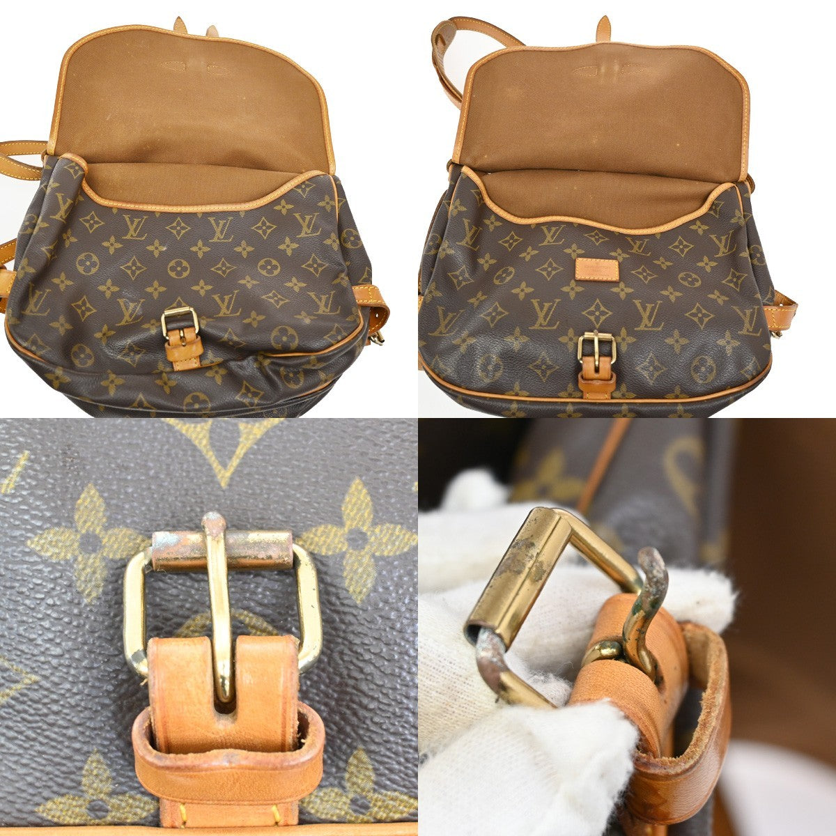 LOUIS VUITTON Logo Saumur 30 Shoulder Bag Monogram Leather Brown 73TA035