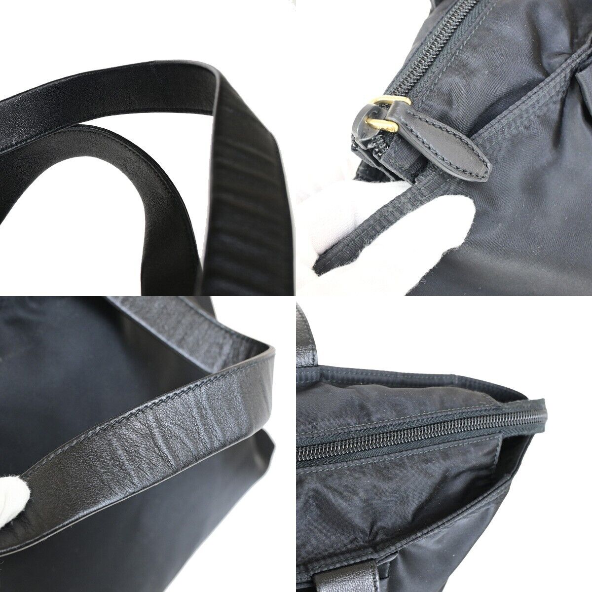 PRADA Logo Tessuto Ribbon Shoulder Tote Bag Nylon Leather Black Italy 95RK666