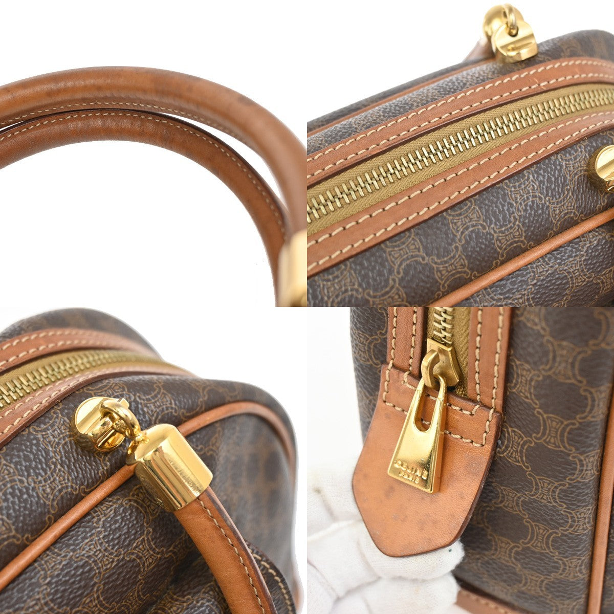 CELINE Logo Macadam Pattern Hand Bag PVC Leather Brown GHW Made in Italy 86KB345