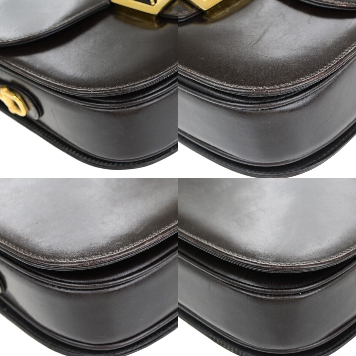 CELINE Logo Horse Carriage Shoulder Bag Leather Brown Gold Made in Italy 30EC868