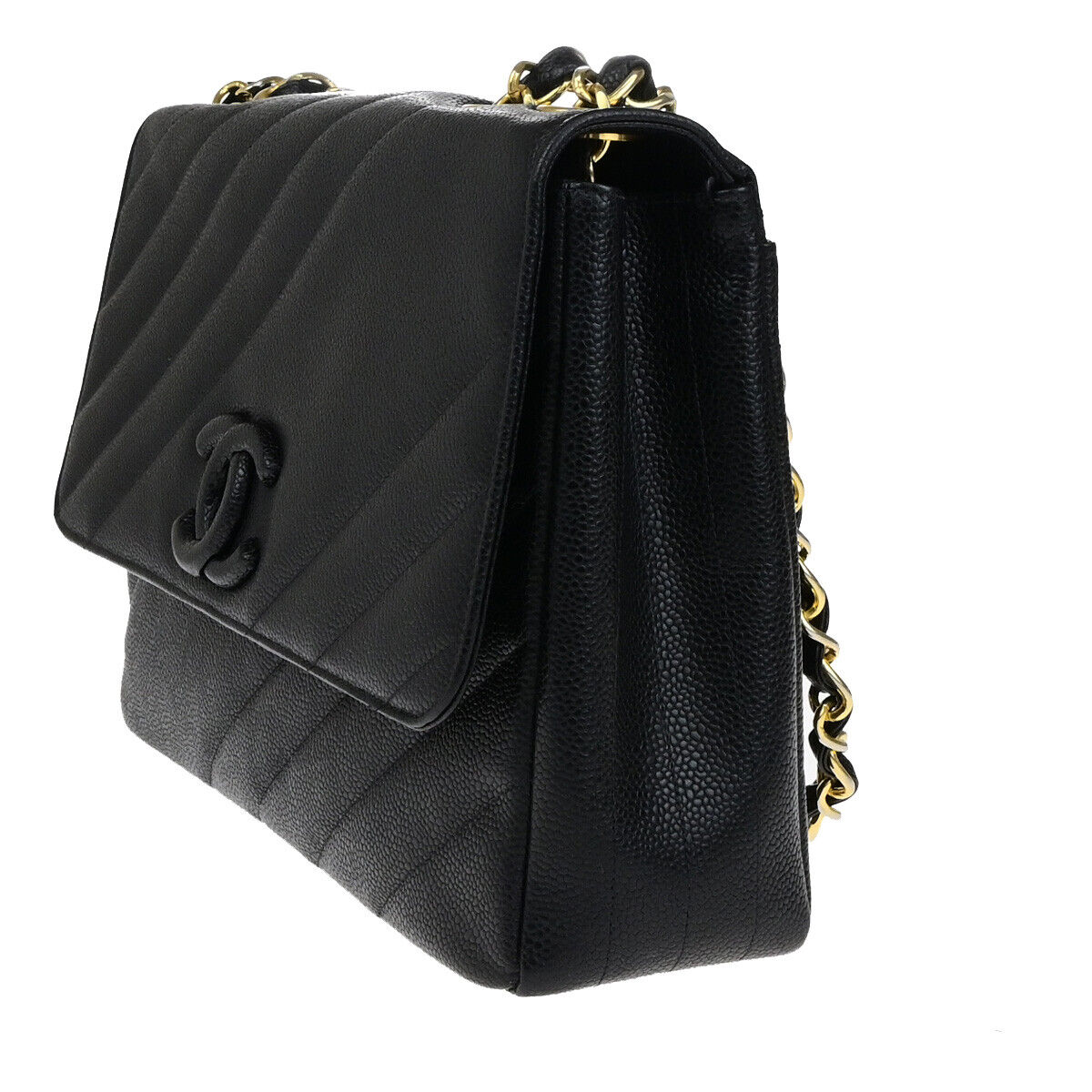 CHANEL CC Bias Stitch Chain Shoulder Bag Grained Calfskin Leather BK 744RK771