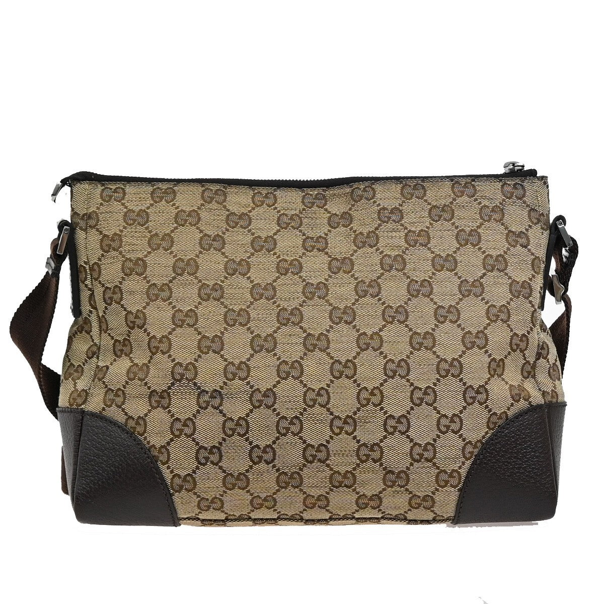 GUCCI Logo GG Pattern Crossbody Shoulder Bag Canvas Leather Brown SHW 36EE292