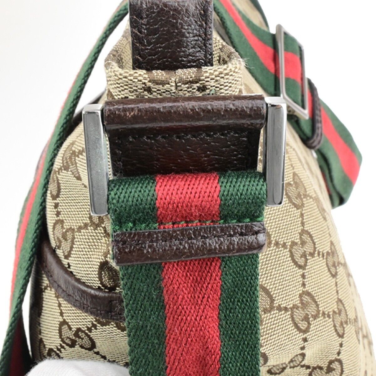 GUCCI GG Pattern Sherry Shoulder Bag Canvas Leather Brown SHW Italy 39ED283
