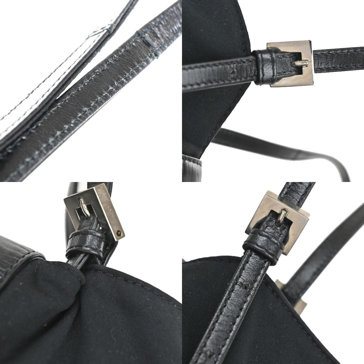 FENDI Logo Mamma Baguette Hand bag Nylon Leather Black SHW Italy 35KD062