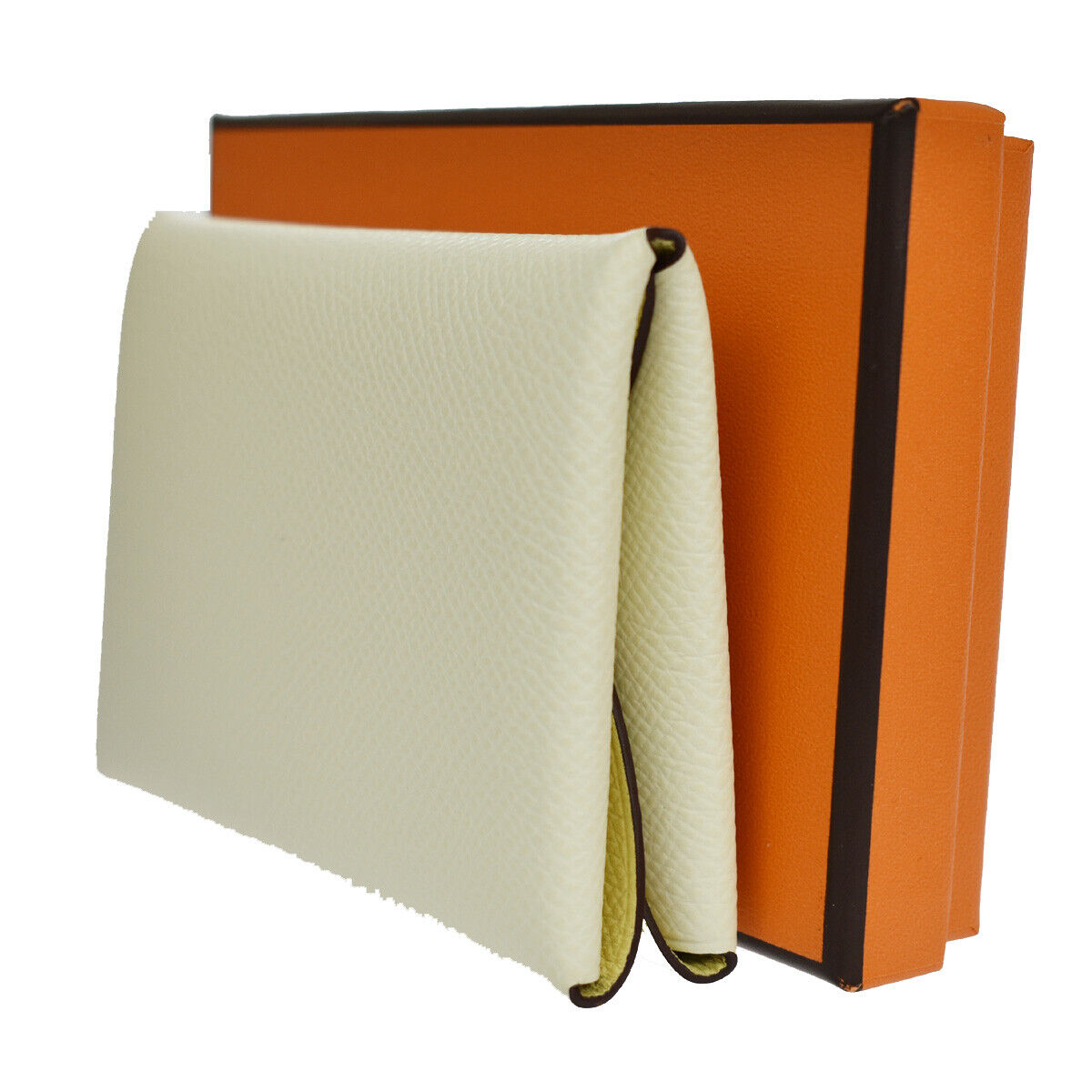 HERMES Calvi Duo Card Case Wallet Bicolor Veau Epsom Nata Jaune Poussin 50YC791
