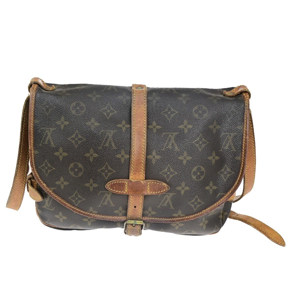 LOUIS VUITTON Logo Saumur 30 Shoulder Bag Monogram Leather Brown M42256 30HC017
