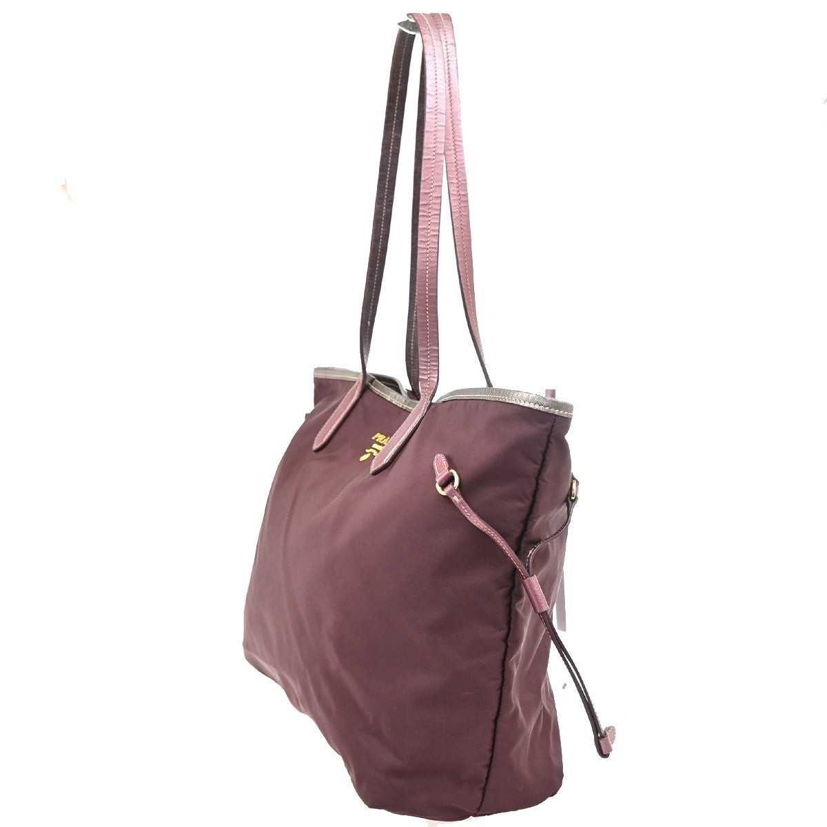 PRADA Logo Tote Shoulder Tote Bag Nylon Saffiano Leather Pink Red GHW 88KC483
