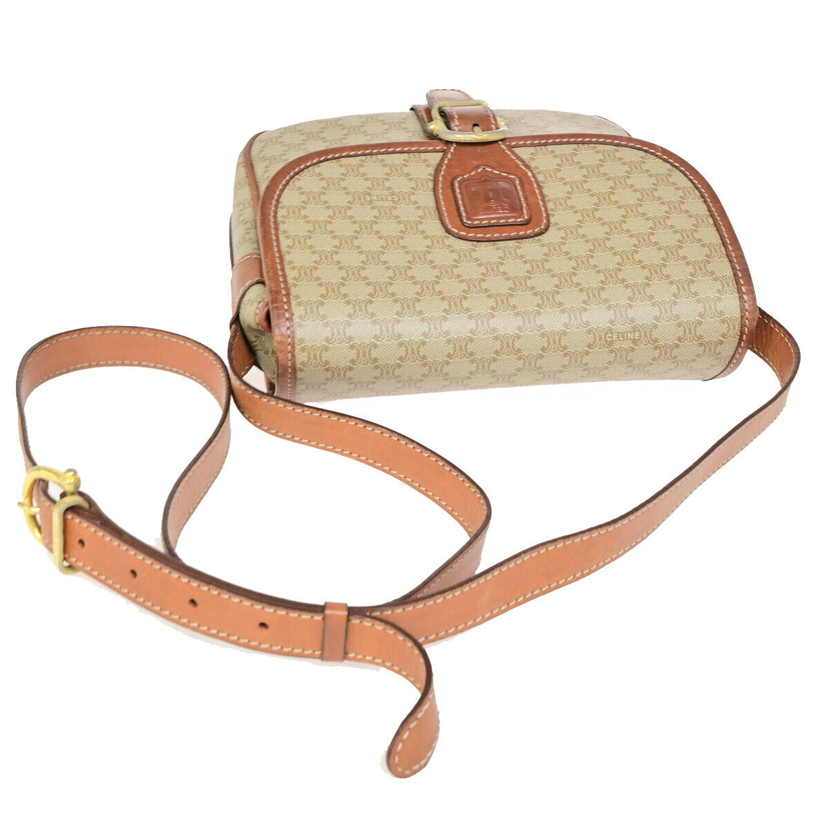 CELINE Logo Macadam Pattern Shoulder Tote Bag PVC Leather Brown GHW 30SJ064
