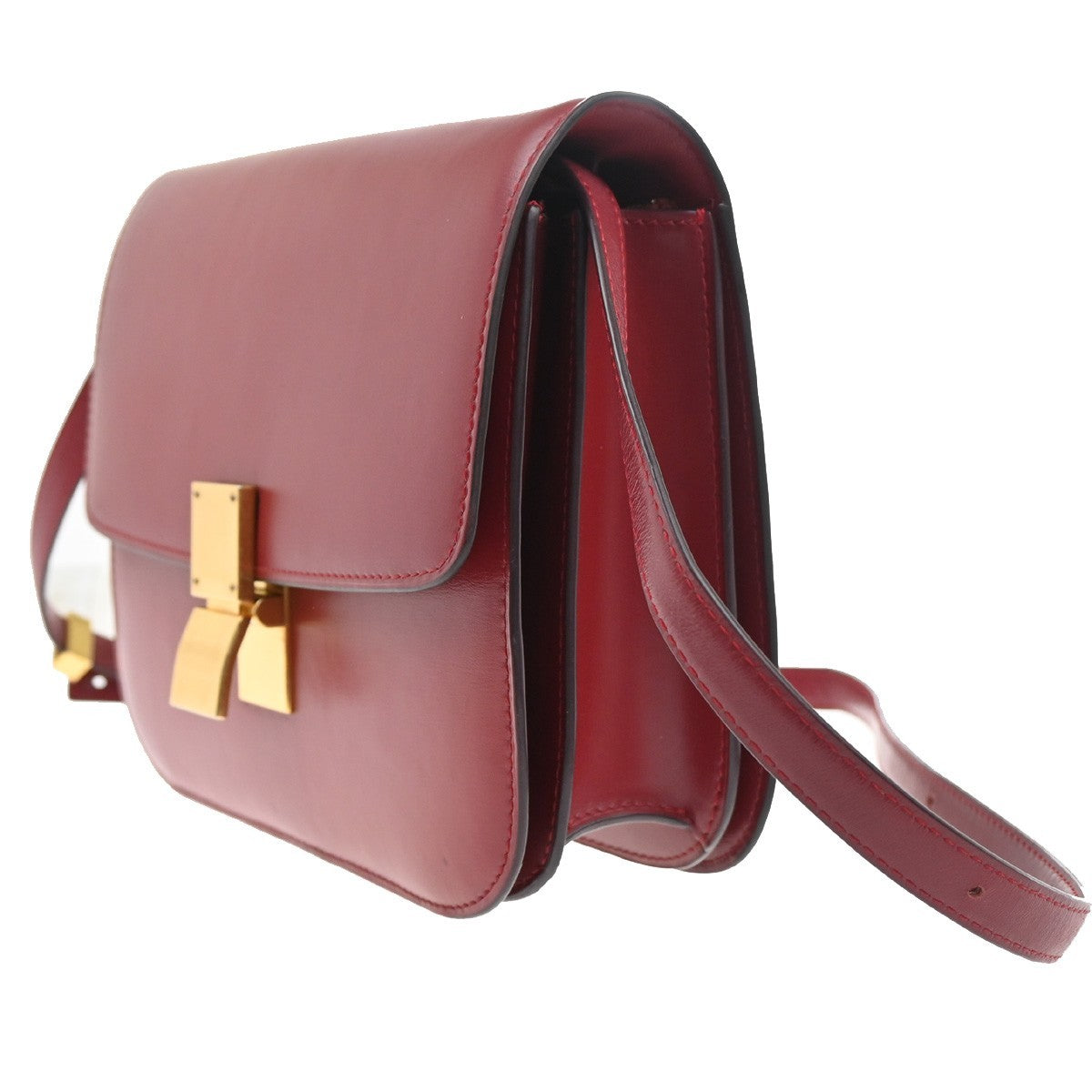 CELINE Logo Classic Box Flap Shoulder Bag Leather Red GHW Italy 92MA438