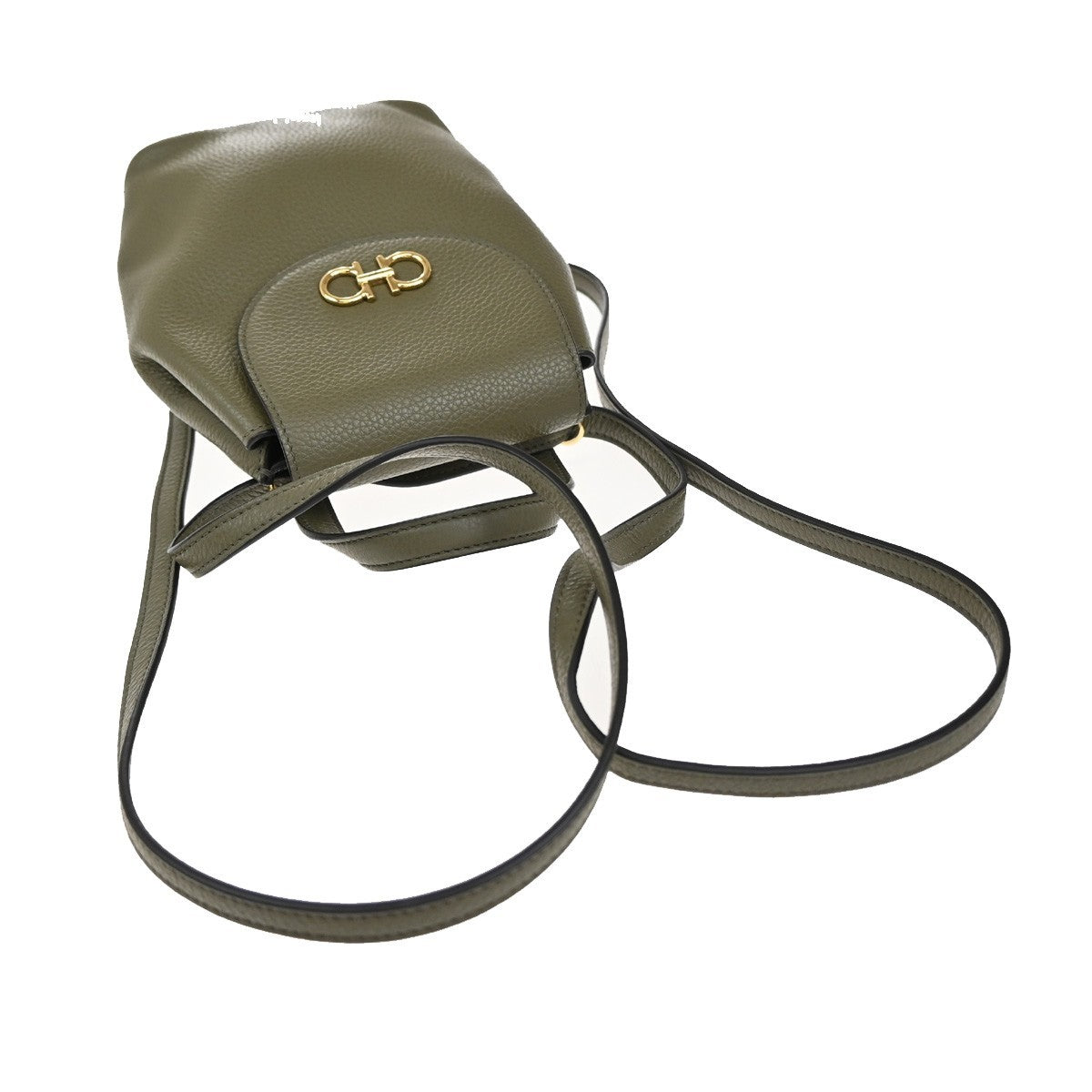 SALVATORE FERRAGAMO Logo Gancini Mini Backpack Bag Leather Khaki 86EG146