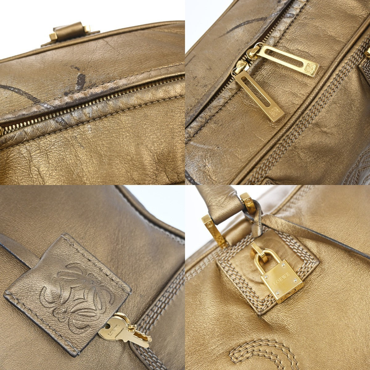 LOEWE Logo Amazona Anagram Hand Bag Leather Lock Gold GHW Spain 38YJ203