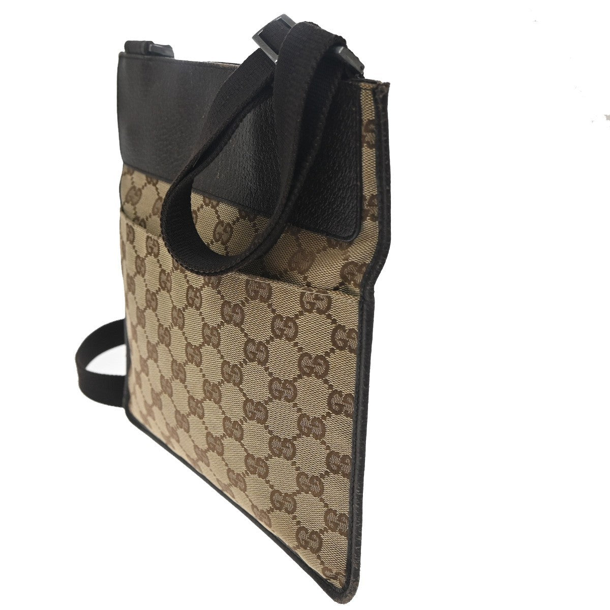 GUCCI Logo GG Pattern Crossbody shoulder Bag Canvas Leather Brown SHW 65TA591