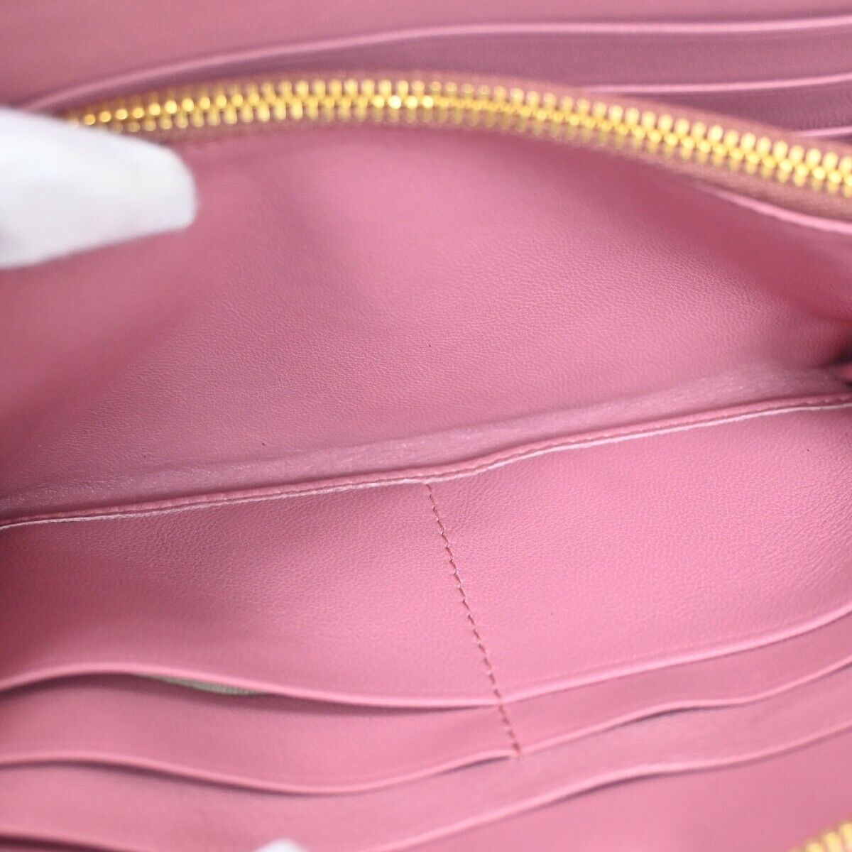 PRADA Logo Long Zip Wallet Nappa Stripes Leather Camelia Pink Gold Italy 82SH690