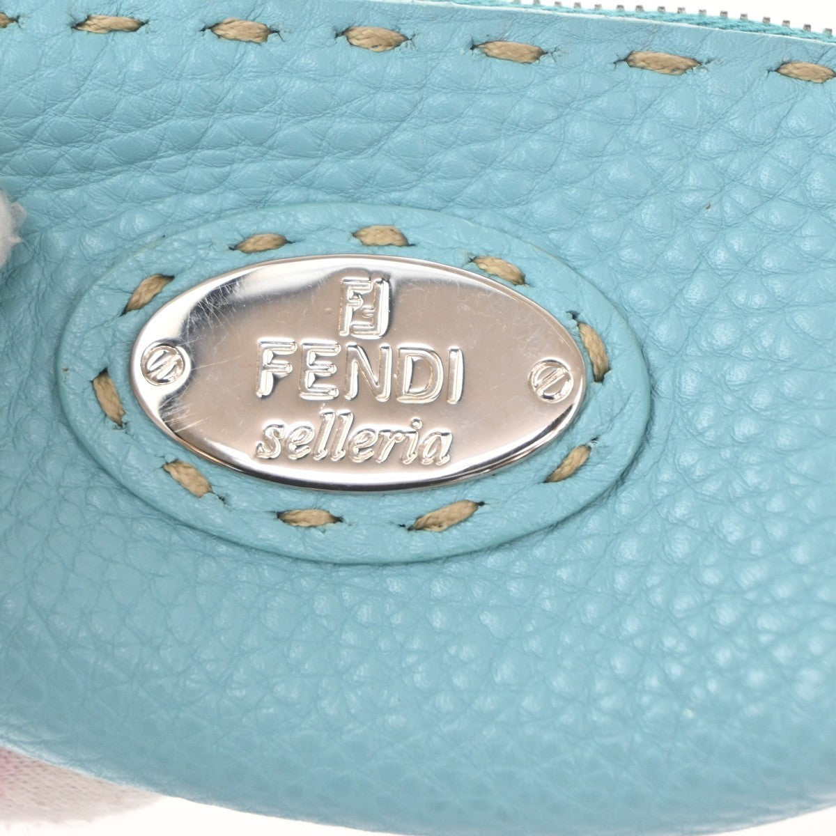 FENDI Logo Micro Coin Wallet Leather Blue SHW Italy 60TA455