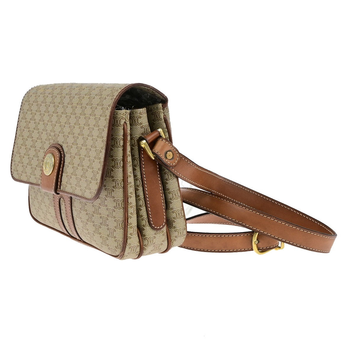 CELINE Logo Macadam Pattern Shoulder Bag PVC Leather Brown GHW Italy 65YH141