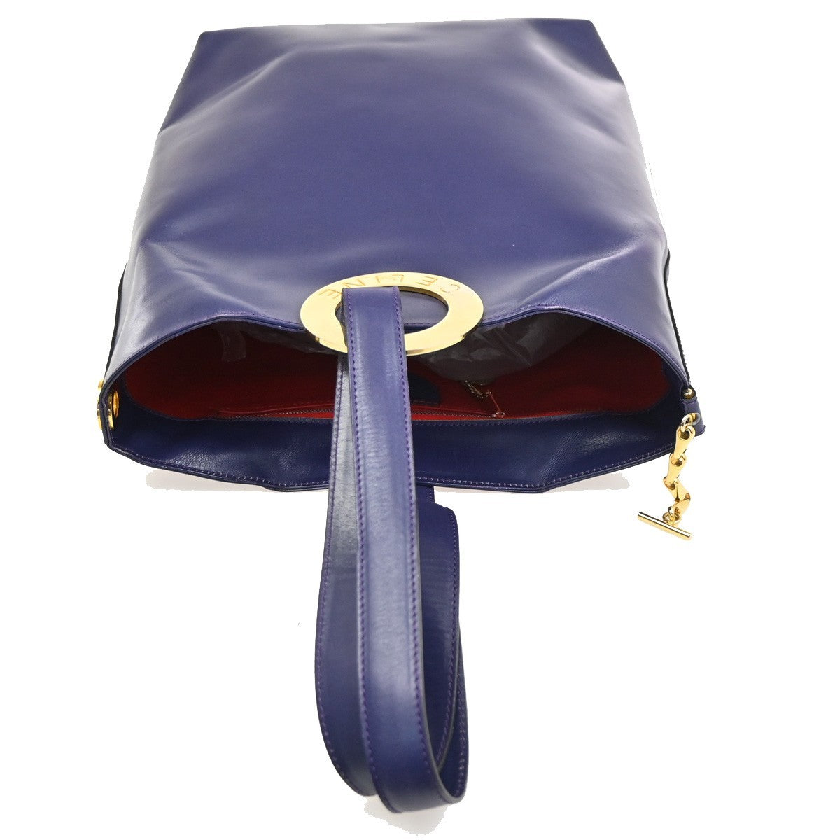 CELINE Circle Logo Shoulder Hand Bag Leather Blue GHW Italy 30CB031