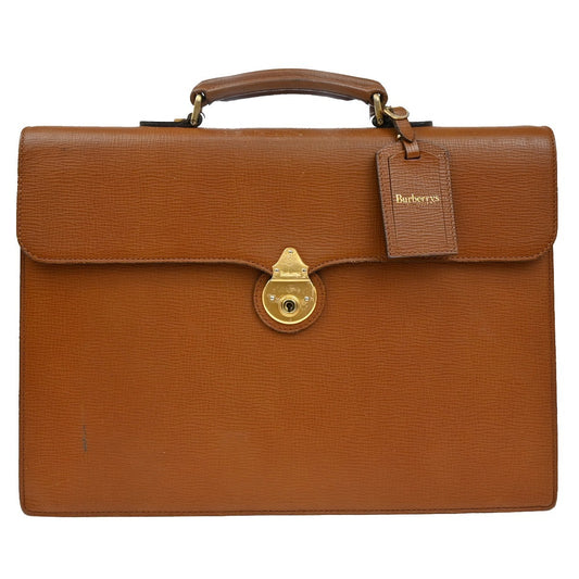 Burberrys Logo Business Briefcase Hand Bag Leather Brown GHW 09YH813
