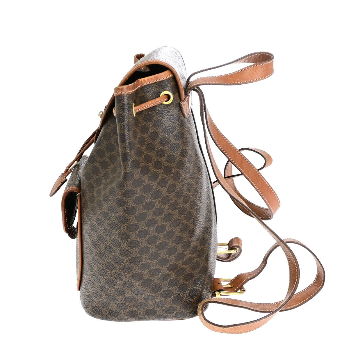 CELINE Logo Macadam Pattern Backpack Bag PVC Leather Brown GHW Italy 34YF572