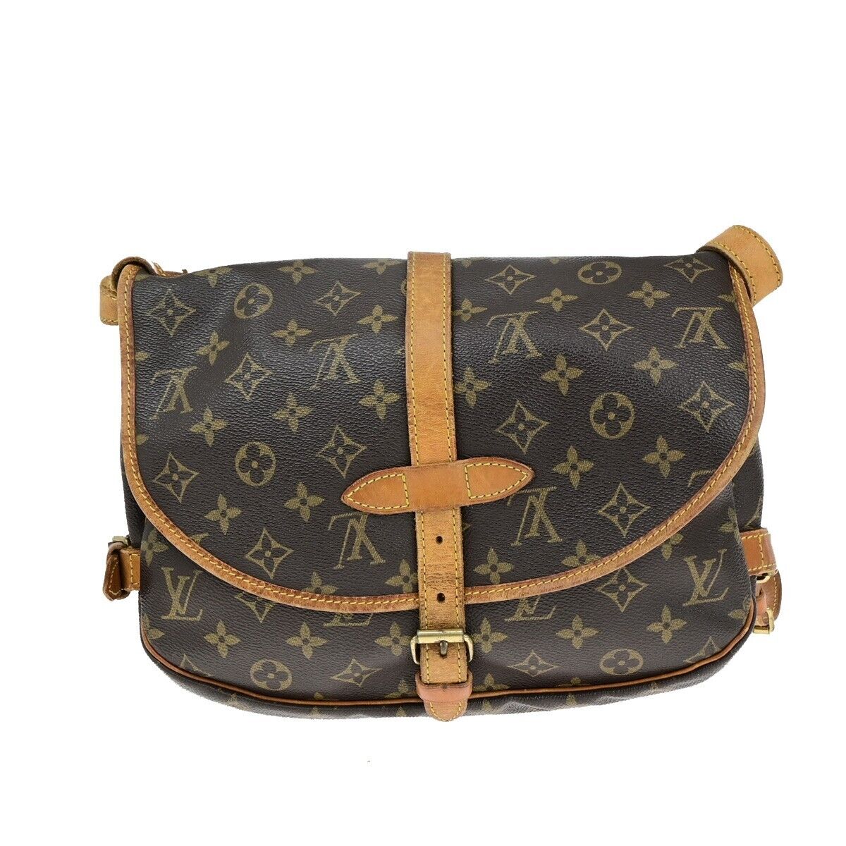 LOUIS VUITTON Logo Saumur 30 Shoulder Bag Monogram Leather Brown M42256 76EB400